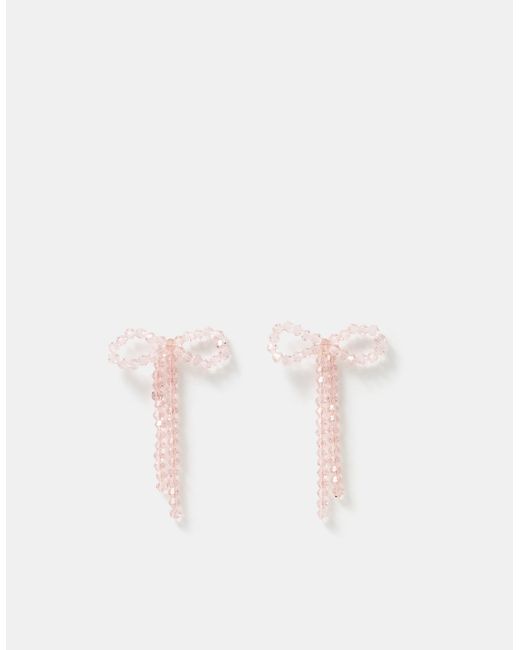 Accessorize Pink Beaded Bow Drop Earrings