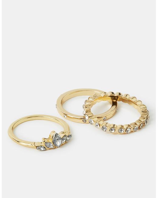 Accessorize Natural 3-Pack Diamanté Stacking Rings