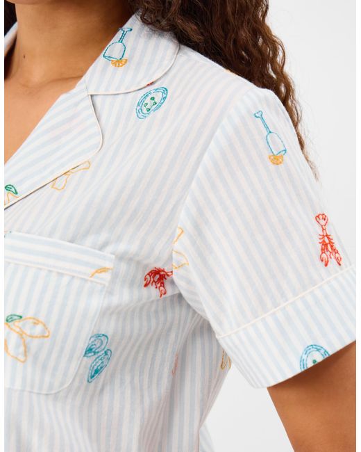 Accessorize White Embroidered Stripe Short Pyjamas Set