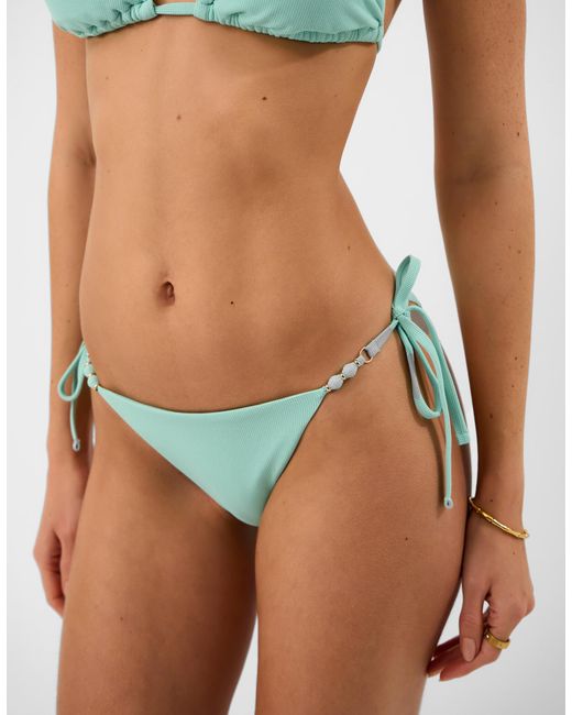 Accessorize Blue Bead Strap Textured Bikini Bottoms