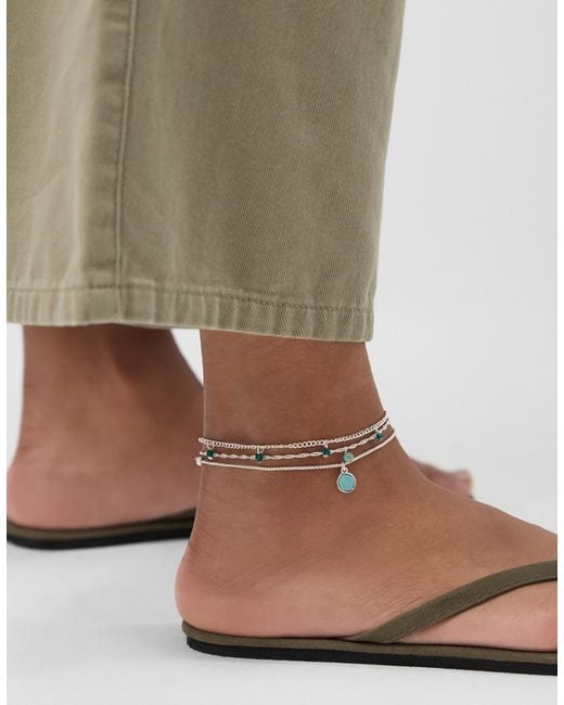 Accessorize Green 3-Pack Stone Charm Anklets