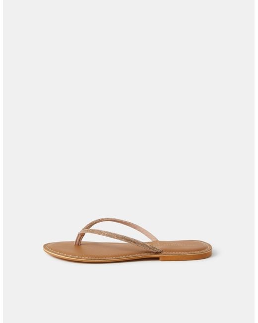 Accessorize White Diamanté Leather Flip Flops