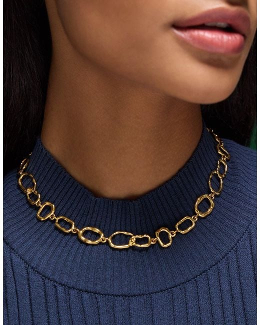 Accessorize Metallic Stainless Steel Molten Link T-Bar Necklace