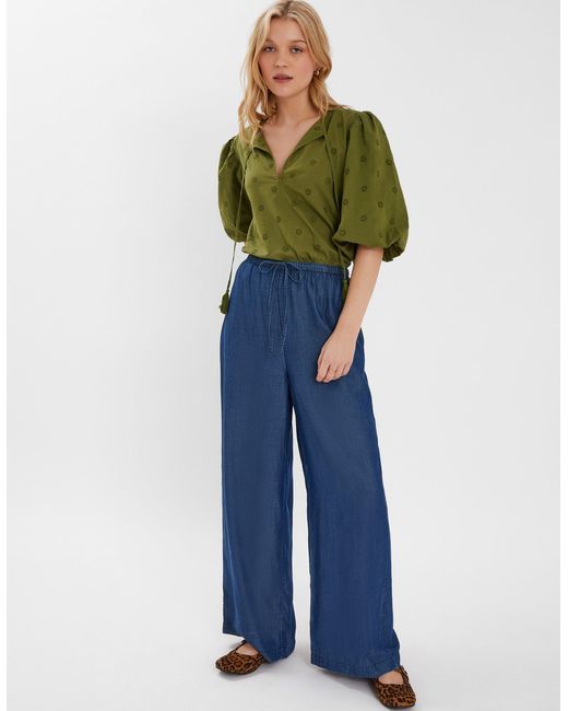 Accessorize Blue Chambray Wide Leg Trousers