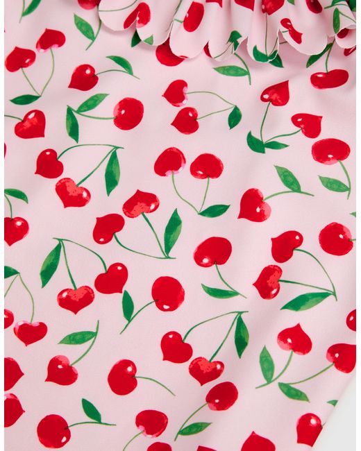 Accessorize Red Little Girl's Sleeveless Cherry Print Girls Frill Swimsuit