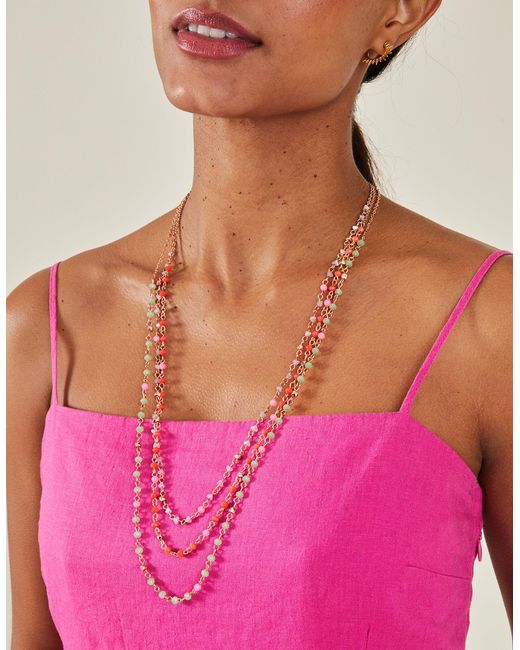 Accessorize Natural Women's Orange Longline Layered Facet Bead Necklace