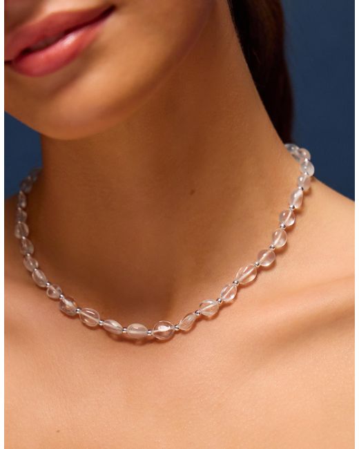 Accessorize White Sterling-Plated Clear Quartz Necklace