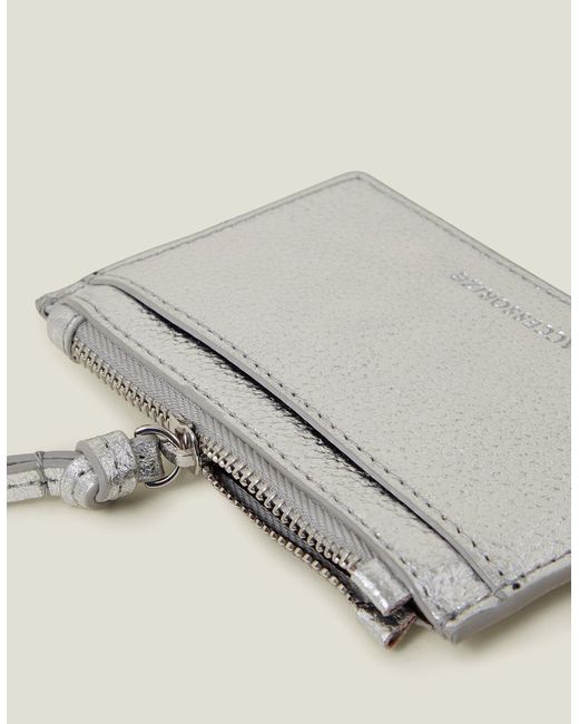 Accessorize Natural Women's Leather Metallic Card Holder Silver