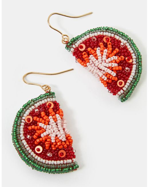 Accessorize Red Beaded Watermelon Drop Earrings