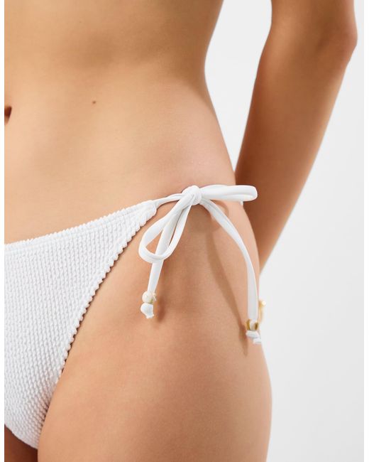 Accessorize White Crinkle Texture Bead Tie Side Bikini Bottoms
