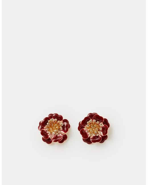 Accessorize Red Enamel Flower Stud Earrings