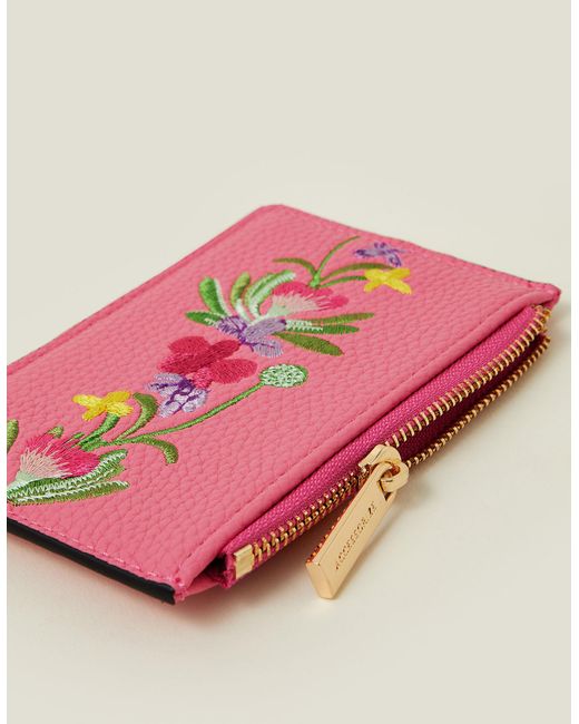 Accessorize Pink Red Embroidered Card Holder