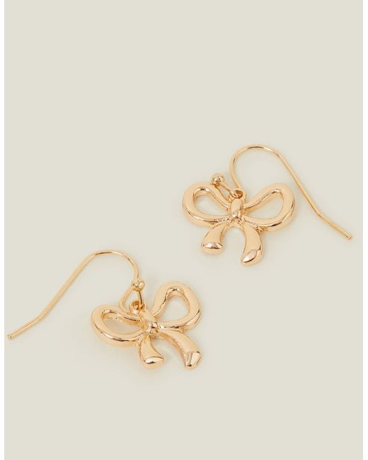 Accessorize Natural Gold Bow Drop Earrings