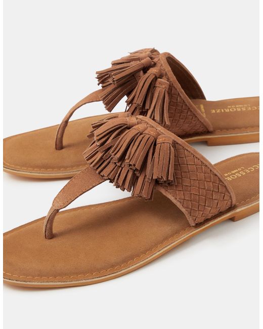 Accessorize Brown Fringe Strap Suede Sandals