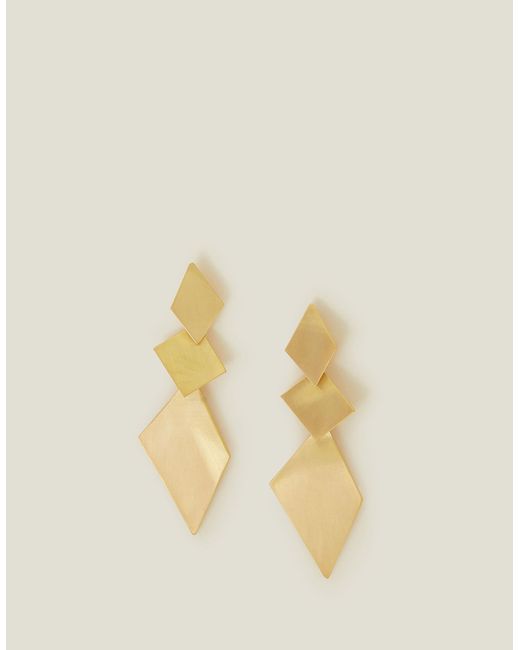 Accessorize Yellow Gold Brushed Diamond Drop Earrings