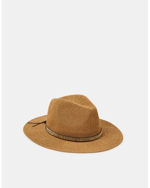 Accessorize Brown Metallic Trim Fedora Hat
