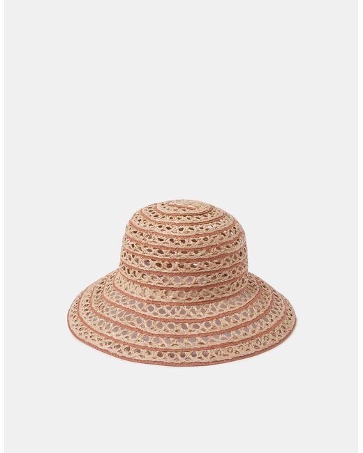Accessorize Natural Woven Stripe Straw Bucket Hat