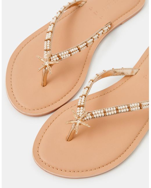 Accessorize Natural Starfish Beaded Flip Flops