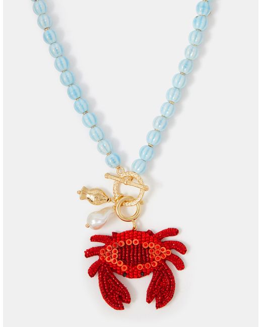 Accessorize Red Beaded Crab Charm Necklace