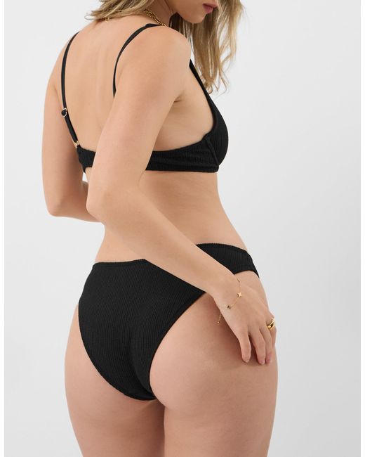 Accessorize Black Top Sleeveless Low Back Seersucker Crinkle Textured Underwire Bikini
