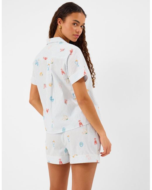Accessorize White Embroidered Stripe Short Pyjamas Set