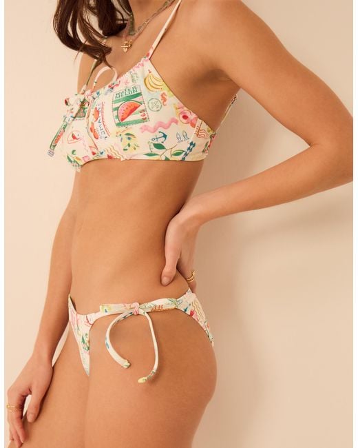 Accessorize Natural Postcard Print Tie Side Bikini Bottoms