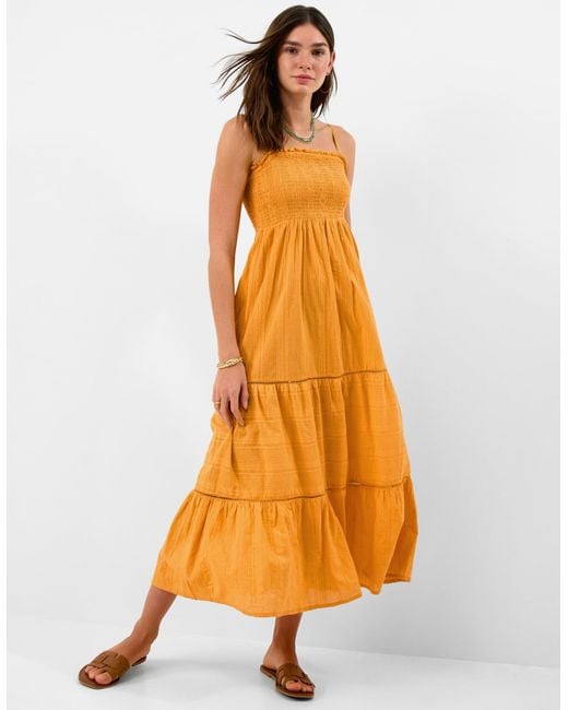 Accessorize Yellow Cotton Shimmer Smocked Midi Dress