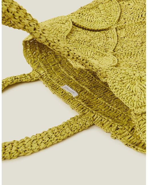 Accessorize Yellow Women's Green Woven Raffia Shopper Bag