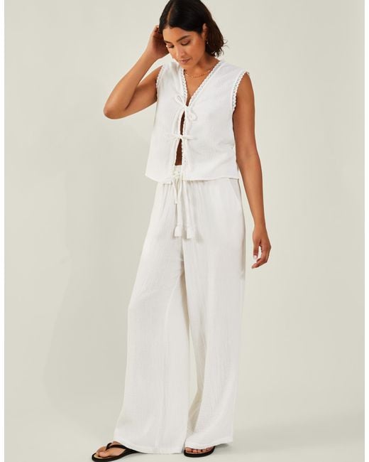 Accessorize White Tie-Front Crinkle Waistcoat