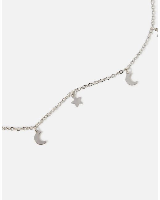 Accessorize Natural Steel Star And Moon Station Necklace