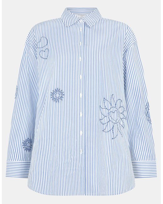 Accessorize Blue Long Sleeve Cotton T-Shirts Striped Embroidered Stripe Shirt, Light