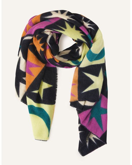 Accessorize Blue Black And Pink Acrylic Star Moon Print Scarf