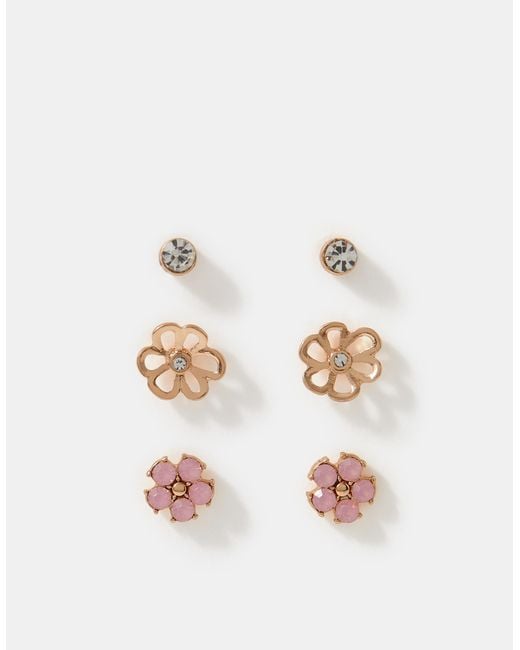 Accessorize Brown 3-Pack Flower Stud Earrings