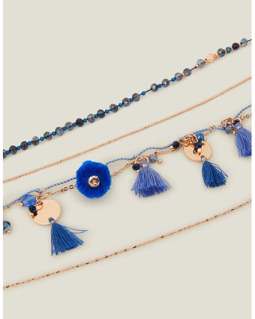 Accessorize Blue Layered Coin Tassel Necklace