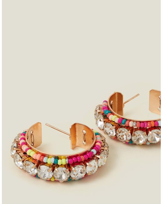 Accessorize Multicolor Women's White/pink/blue Sparkle Gem Hoop Earrings