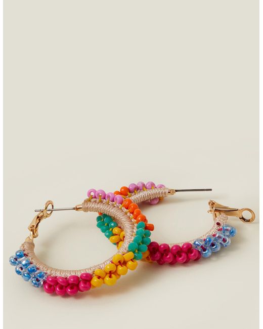 Accessorize Multicolor Women's Green/blue/yellow Bright Beaded Hoops