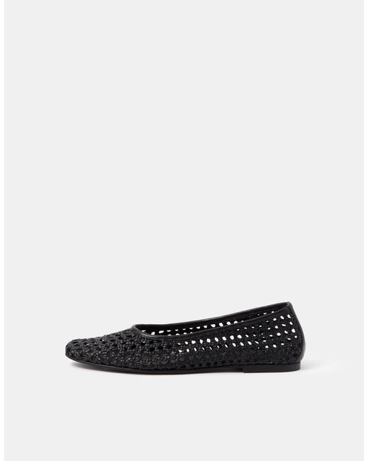Accessorize Black Woven Leather Ballet Flats