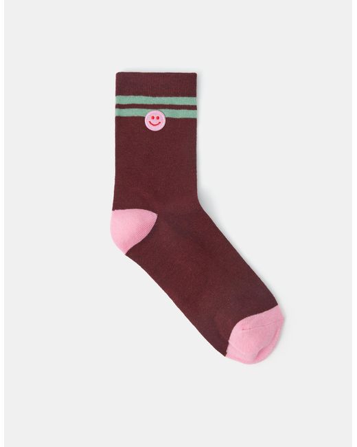 Accessorize Red Happy Face Varsity Socks