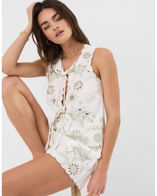 Accessorize White Celestial Cutwork Tie Front Tank Top