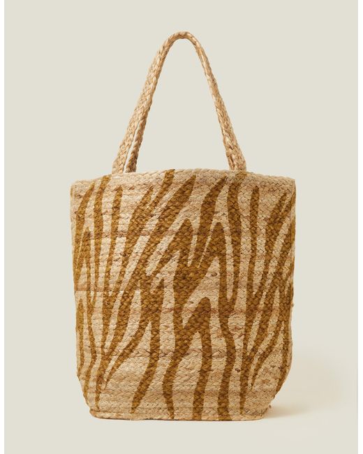Accessorize Natural Tan Zebra Print Jute Shopper Bag