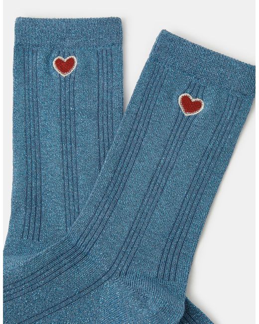 Accessorize Blue Heart Glitter Socks
