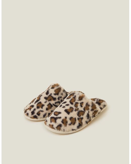 Accessorize Natural Faux Fur Leopard Print Slippers Leopard