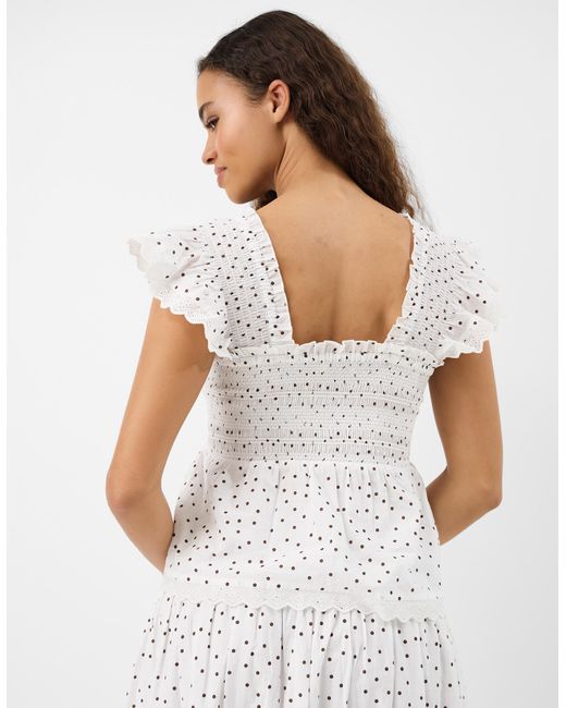 Accessorize White Frill Polka Dot Smocked Top