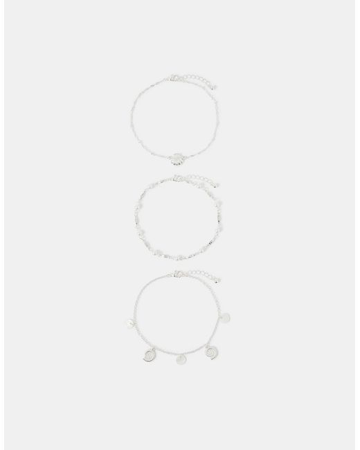 Accessorize Natural 3-Pack Shell Charm Anklets