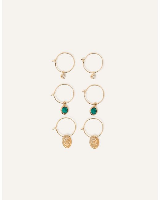 Accessorize Brown Filigree And Stone Hoop Earring Set