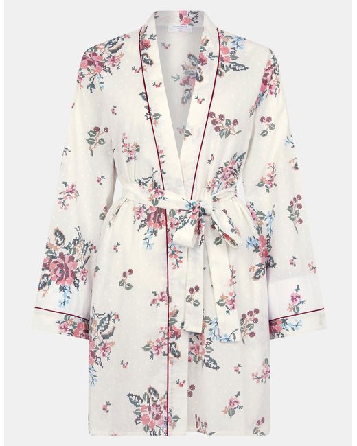 Accessorize White Floral Print Short Dressing Gown