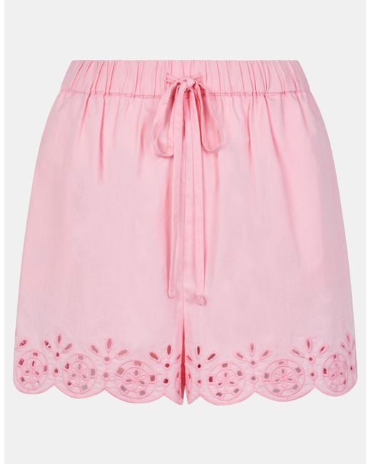 Accessorize Pink Cotton Embroidered Cutwork Scallop Beach Shorts