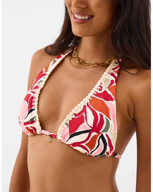 Accessorize Red Abstract Print Triangle Bikini Top