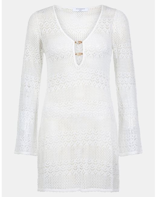 Accessorize White Mini Long Sleeve Slip Knitted Cover Up