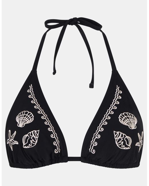 Accessorize Black Shell Embroidered Triangle Bikini Top